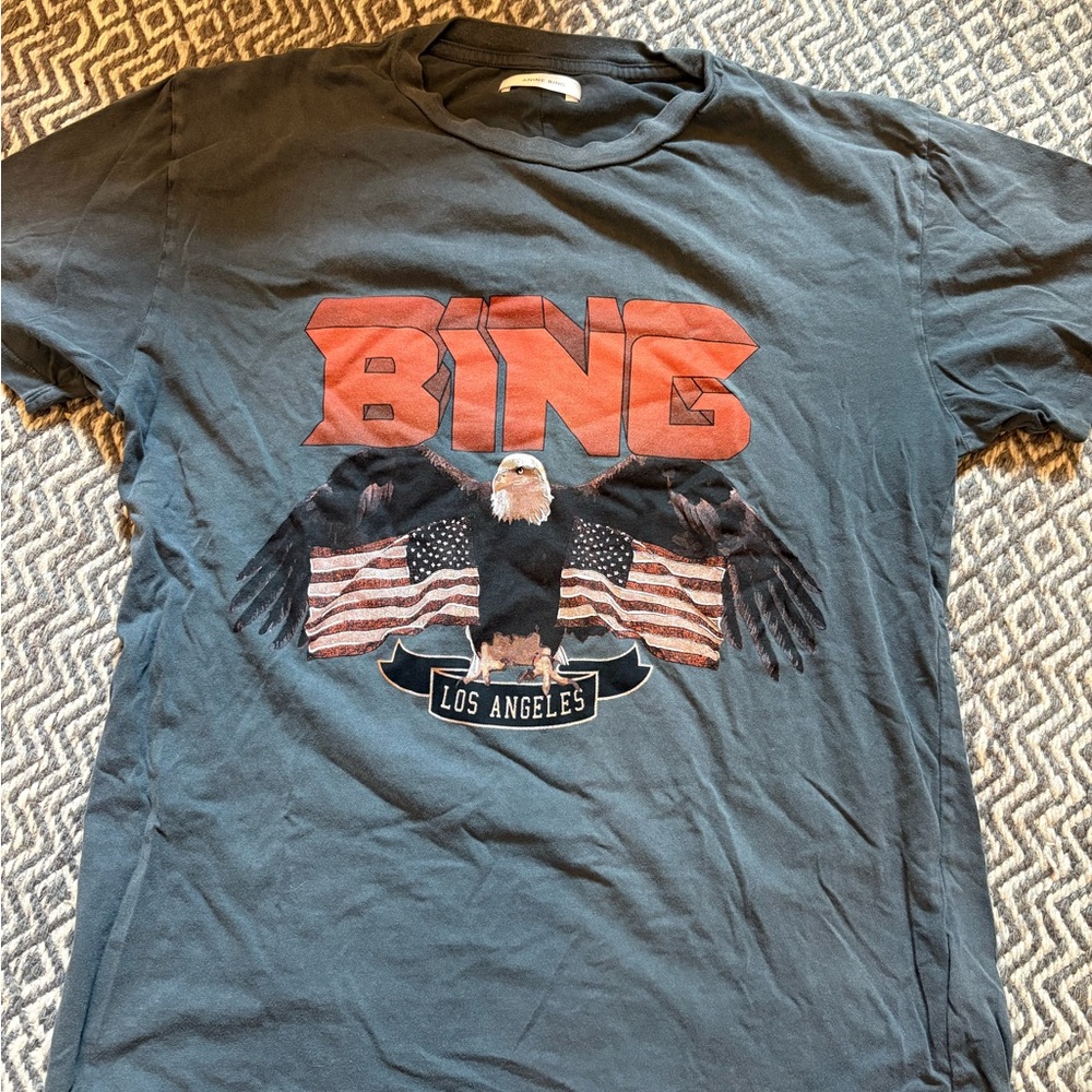 Anine Bing Gray Tee with Eagle and Flag Graphic